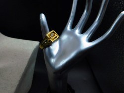 SIZE 10 GOLD ELECTROPLATED RING HGE, C.C.I.  FAUX DIAMOND